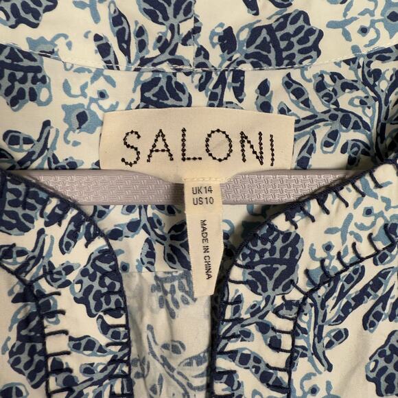 Saloni Size 10 Ashley Babydoll Mini Dress White Cotton Floral Print Cap Sleeves - Picture 9 of 13